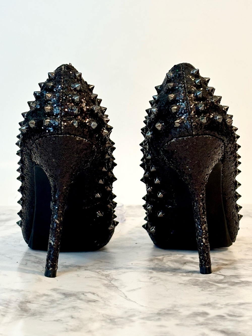 Steve Madden Black Studded Glitter Stiletto Heel - Picture 8 of 10